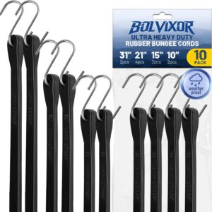 Bungee Cords with Hooks (10 Pack) – 10", 15", 21", 31" Heavy Duty