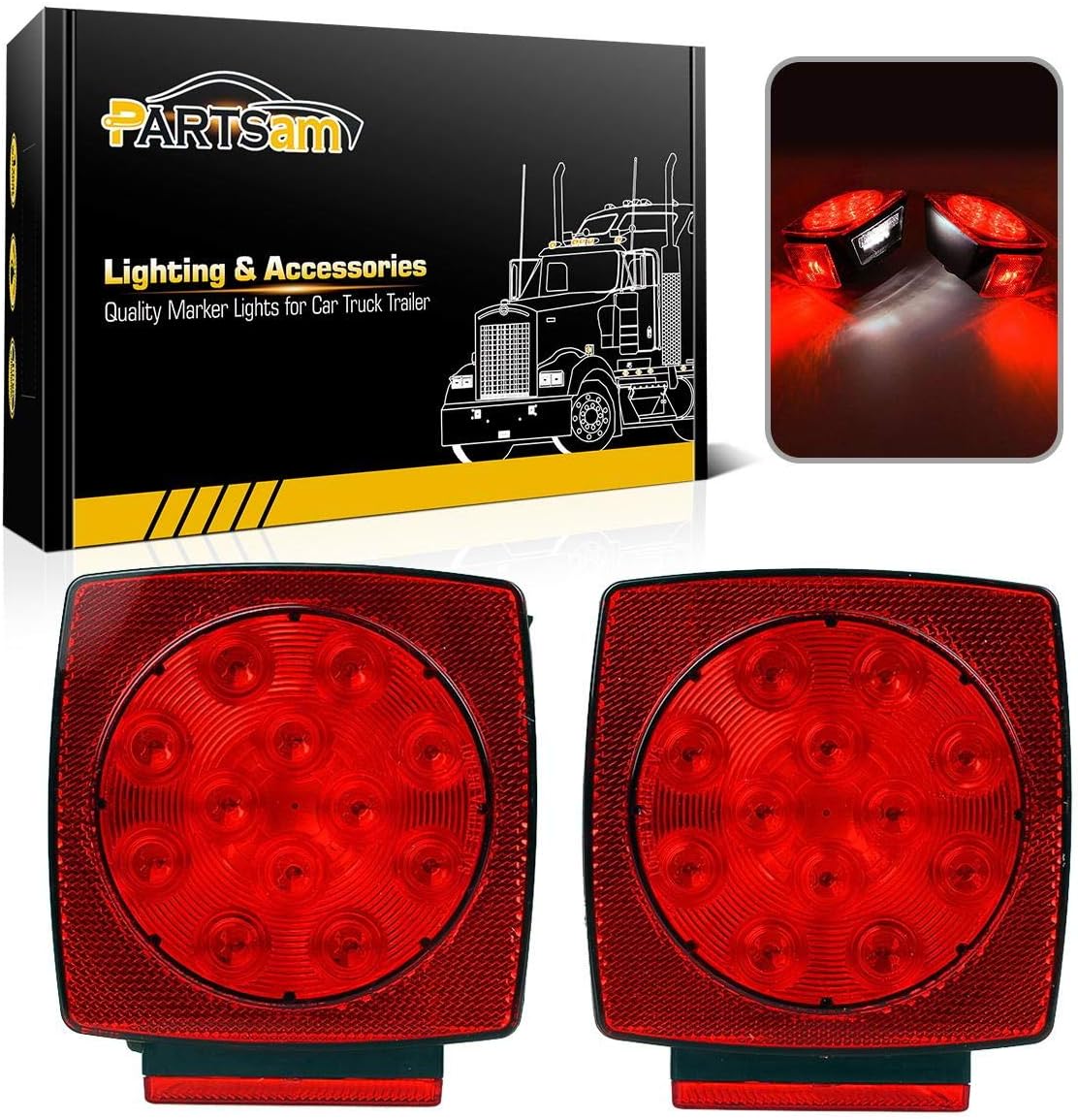 Partsam 12V Submersible Square Led Trailer Light